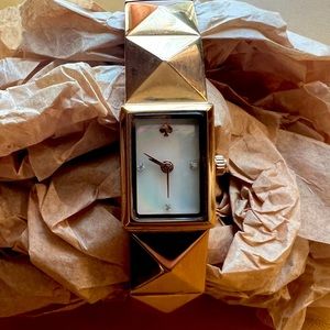 Kate Spade rose gold studded watch with mother of pearl face